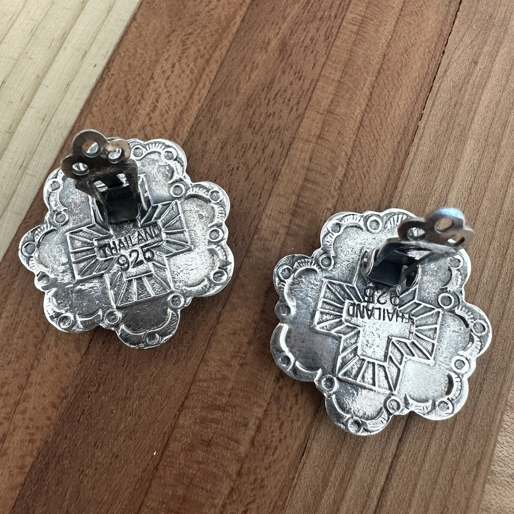Vintage Barse Clip Earrings 1 Inch Blue‎ Sodalite Cross Inlay 925 Sterling 9.4g - Picture 6 of 10